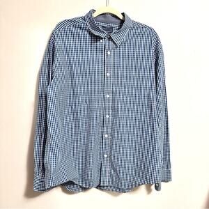 Mason James Plaid Casual Stretch Button Up Long Sleeve Shirt Blue White Mens XL